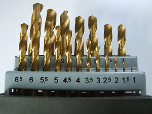 Juego de taladros métricos recubiertos de titanio de 19 piezas 1-10 mm en estuche de metal - Imagen 1 de 5