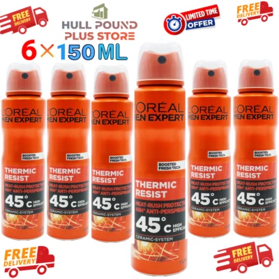 L'OREAL MEN EXPERT THERMIC RESIST ANTI-PERSPIRANT 150ML CANS 3 OR 6 PACK