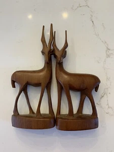 2 Mini Hand Carved African Antelope Figurines 6” - Picture 1 of 8