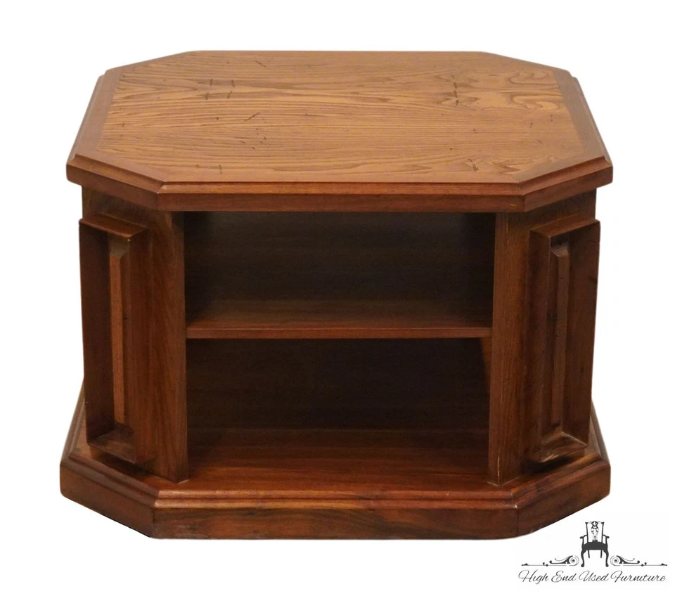 VINTAGE Rustic Shabby Chic Weathered Oak 28" Square Tiered Accent End Table - Image 1 of 4