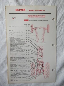 1967 Oliver 550 Super 55 Series Tractor Lubrication Chart Data Card - Picture 1 of 2