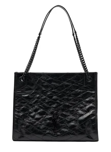SAINT LAURENT Niki Medium Black Leather Tote Bag New - Picture 1 of 4
