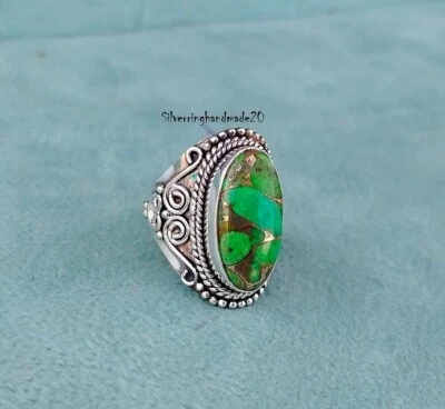 Green Copper Turquoise Solid 925 Sterling Silver Beautiful Ring, All Size M1629 - Image 1 of 4