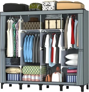 Kleiderschrank Stoffschrank mit 2 stabilen Kleiderstangen 170x45x175cm Grau C206 - Bild 1 von 9