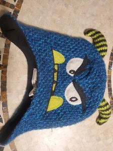 PLACE EST 1989 CHILDS CARTOON BLUE W/ MONSTER FACE & BLACK/Yellow HORNS Hat! - Picture 1 of 6