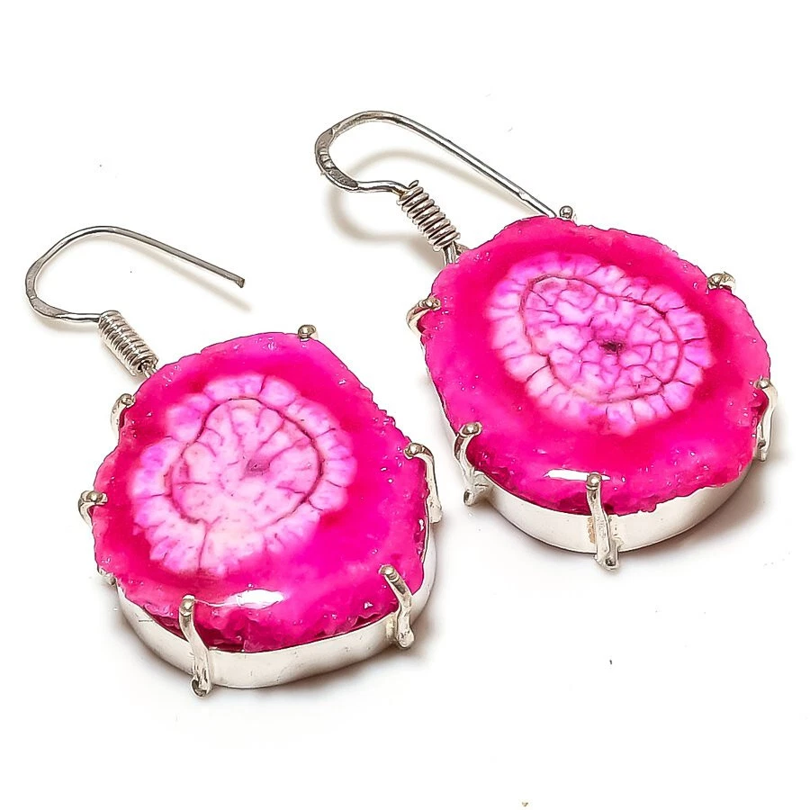 Solar Quartz Druzy Gemstone Silver Plated Dangle Earrings Jewelry 2" - Image 1 of 1