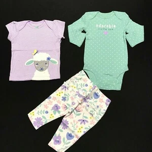 Carters Baby Girls 3pc Sheep Outfit Set Pants Top Bodysuit Size 6-18 Months Mult - Picture 1 of 9