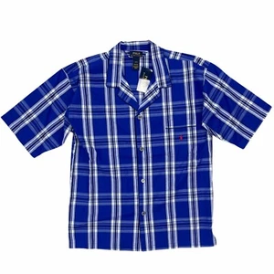 New Polo Ralph Lauren Men's Pajama Sleep Shirt Blue Plaid Short Sleeve Cotton - Picture 1 of 5
