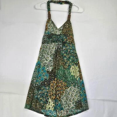 Vestido de Sol Cristinalove Boho Estampado Pavo Real Halter Talla S Foto 1 de 4