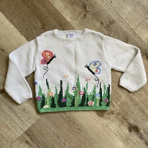 Vintage Talbot Kids Hand Knit Butterfly Sweater Girls Size 5 - Picture 1 of 5