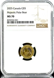 2025 Canada $5 Majestic Polar Bear 1/10 oz .9999 Gold Coin - NGC MS 70 - Picture 1 of 4