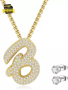 Bubble Letter Necklace Gold for Women, 14K Gold Plated Initial Necklace, Chunky - Picture 1 of 7