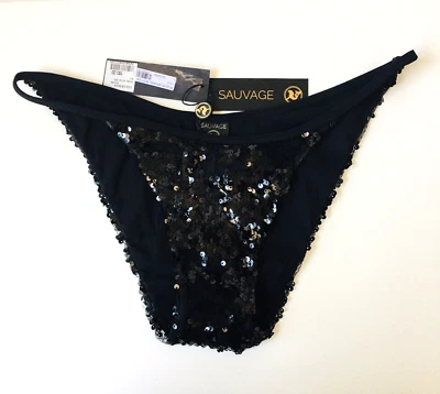 Parte inferior hipster de mujer SAUVAGE lentejuelas negras talla grande C-84 Foto 1 de 4