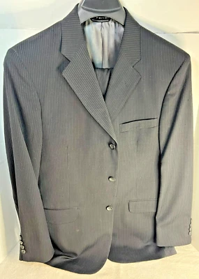 JF J. FERRAR MENS 2 Piece SUIT  40 Regular 35x30 Black PinStripe Wool 3 button - Image 1 of 4