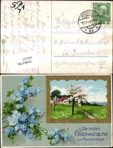 184237, acuñación de nombre litografía paisaje i. marco de oro flores violeta pub Erika  - Imagen 1 de 1