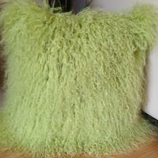COSY LIME GREEN 40x40CM GENUINE MONGOLIAN SHEEPSKIN LAMB WOOL FUR CUSHION COVER