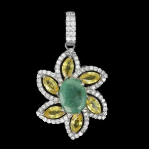 925 Sterling Silver Pendant Oval Emerald 9x7mm Sapphire Gemstone Jewelry - Picture 1 of 9