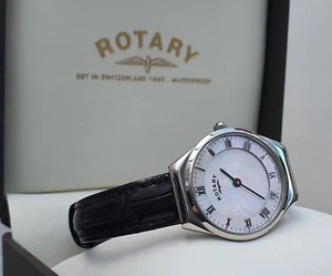 ROTARY Ladies watch SLIM Black leather Strap Lightweight RRP£180 Working Box(r57 - Picture 1 of 12