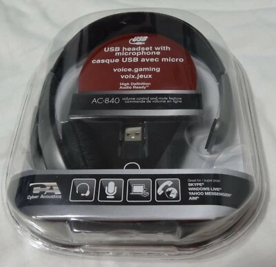  Cyber Acoustics AC-840 High Definition Headband USB Headset - Black/Gray  - Image 1 of 2