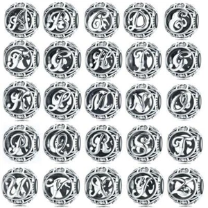 925 Sterling Silver A-Z Letters Initial European Charm Beads 26PC Wholesale LOT! - Picture 1 of 12