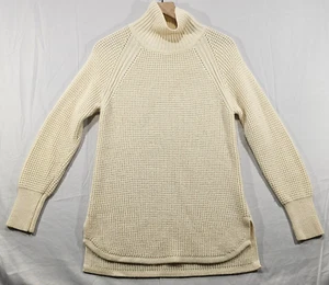 Banana Republic Turtleneck Sweater Womens M Cream Wool Blend Waffle Knit Tunic - Picture 1 of 13