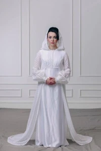 1970s Boho Vintage Wedding Dress with Hood Medieval/Handmaid's Tale Vibe 10 - 12 - Picture 1 of 9
