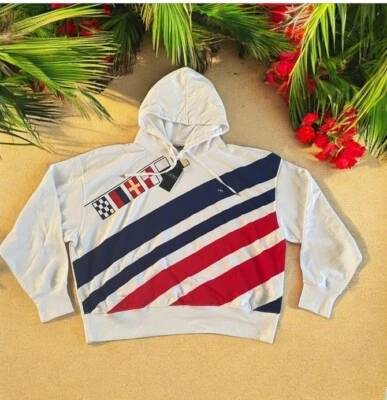 Lauren Ralph Lauren Banderas y Rayas Terry Francés Blanco Sudadera con Capucha Mujer Talla XL NUEVO CON ETIQUETAS Foto 1 de 4