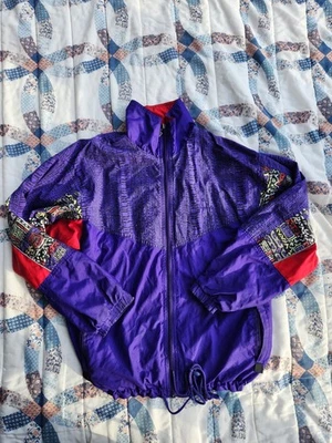Chaqueta cortavientos Head Sports años 90 S/M, patrón rojo púrpura funky para mujer Foto 1 de 4