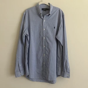Camicia uomo Ralph Lauren vestibilità classica blu e bianca gessato con bottoni taglia L - Foto 1 di 9