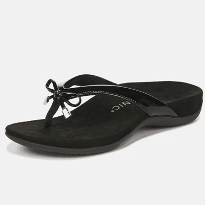 Sandalias chanclas Vionic para mujer 11 Bella charol negro con lazo soporte para el arco Foto 1 de 4