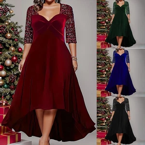 Ladies Plus Size V-Neck Sequin Swing Dress Cocktail Party XMAS Dresses Ball Gown - Picture 1 of 17