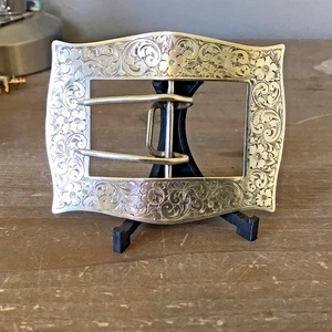 Antique Victorian Sterling Silver  Etched Handmade Belt Buckle 61.28grams ~SB25~ - Picture 1 of 8