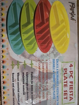 Parini 4-Piece Fiesta Taco Plate Set – Multi-Color Divided Plates – New in Box - Image 1 of 4