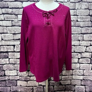 CJ Banks Burgundy Long Sleeve Top Size 1X - Picture 1 of 9