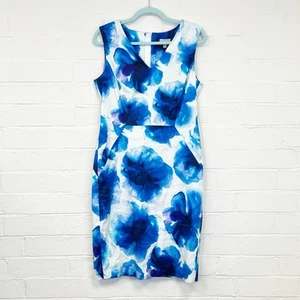 Jigsaw Dress V-neck Below Knee Blue & White Floral Linen Blend Wedding Guest 12 - Picture 1 of 11