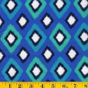 2.3y Lisette Blue, Teal, and Black IKAT Diamonds Twill Fabric, Geometric NWOT - Picture 1 of 7
