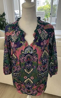 Новый с Ярлыками Talbots Sz. XS яркий пейсли/цветочный вискозы с подкладкой блузка Msrp $129 - Изображение 1 из 4