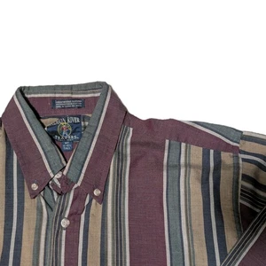 Shirt Mens Large Corduroy Striped Button Up Long Sleeve Size M Tall Salmon River - Picture 1 of 6