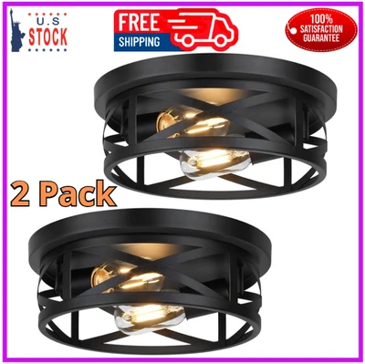 BOSCEOS 2-Light Flush Mount Ceiling Light Fixtures, 2-Pack Farmhouse Black Ceiling Light