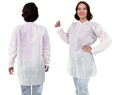 Disposable Lab Coats 40" Long 100ct White Adult Work Gowns Medium SMS 40 gsm PPE - Image 1 of 4