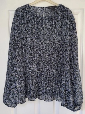 Black/Blue Primark Size 18 Top Pleated, Floaty, Long Sleeves Elasticated cuffs - Image 1 of 4