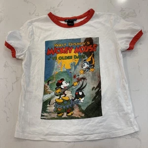Zara Disney Top T-Shirt Ye Olden Days Mickey Castle Minnie Red Trim Kids Small - Picture 1 of 6
