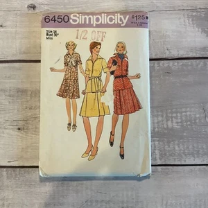 Simplicity 6450 Sewing Pattern VTG Pleated Skirt Zip Front Top Miss Sz 14 UNCUT - Picture 1 of 5