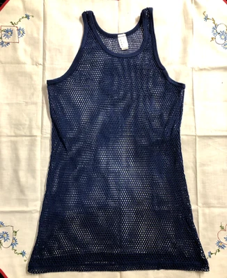 Camiseta sin mangas vintage L para hombre años 70 de malla azul marino Foto 1 de 4