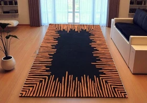 Modern Black & Orange Area Rug – Hand-Tufted Wool Carpet for Living Room - Picture 1 of 4