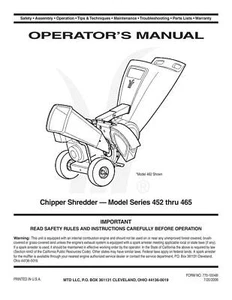 MTD Chipper Shredder Manual Model No. 452 thru 465 - Picture 1 of 2