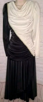 Vestido de cóctel vintage Abby Kent negro blanco acanalado drapeado estrás talla 5/6 Foto 1 de 4