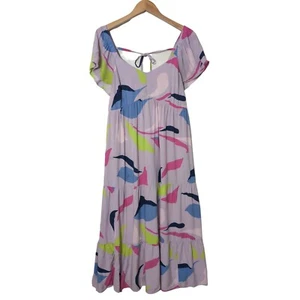 Isabel Ingrid & Isabel Maternity Midi Dress L Purple Flutter Short Sleeve Flowy - Picture 1 of 10