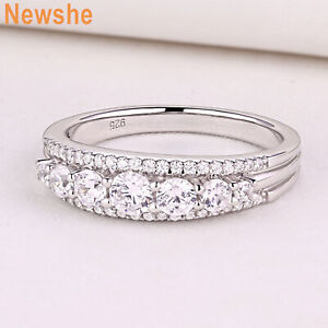 Newshe Round CZ Pave Wedding Anniversary Bands for Women Silver Engagement Ring