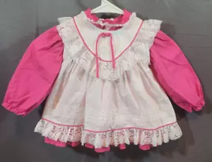 VTG Mini World Baby Girls sz 12-18 months Circle Dress pink & White Lace Ruffle - Picture 1 of 10